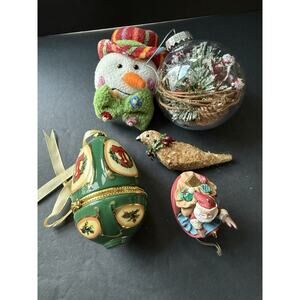 Christmas Farmhouse Ornament Bundle Snowman Santa Snowflake Whimsy Set 5